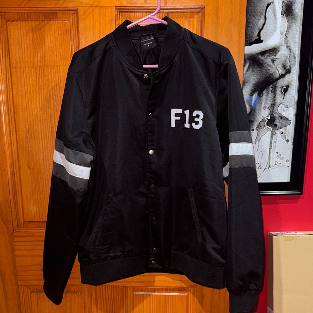 Hot Topic Black and Gray F13 Bomber Jacket